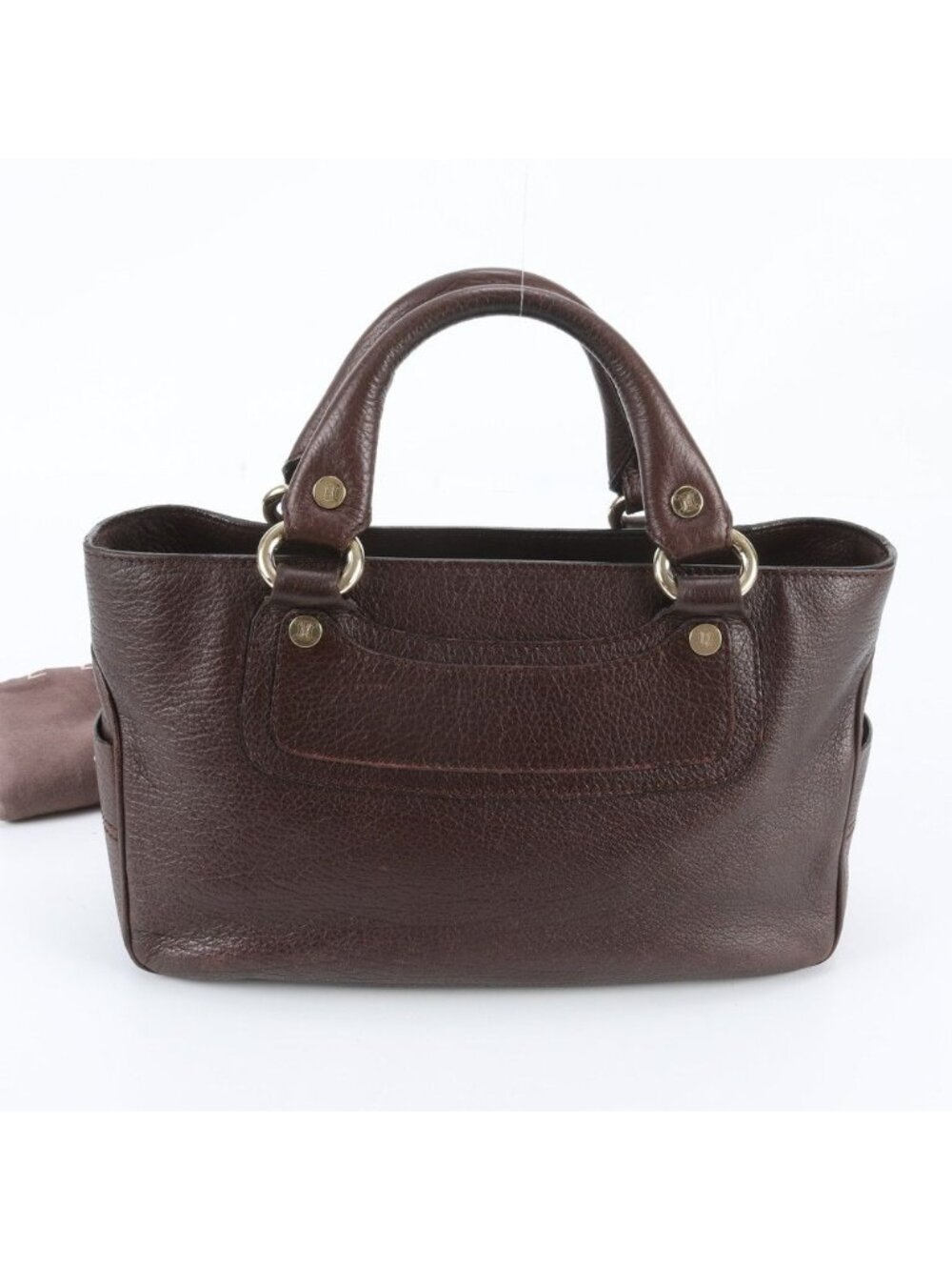 Celine Boogie Leather Handbag Tote Brown Gold